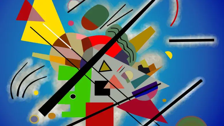 Figuras geométricas y lineales con colores contrastantes en obra artística del expresionismo